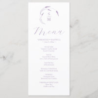 Monograma Simples de Menus de Casamento de lavanda