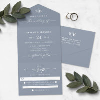 Monograma Simples e Casamento Azul Dusty de Script