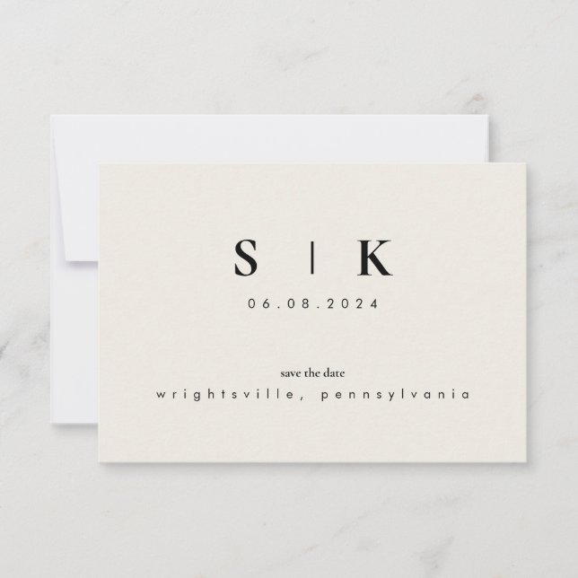 Monograma Simples e Elegante Bege Save the Date II (Frente)