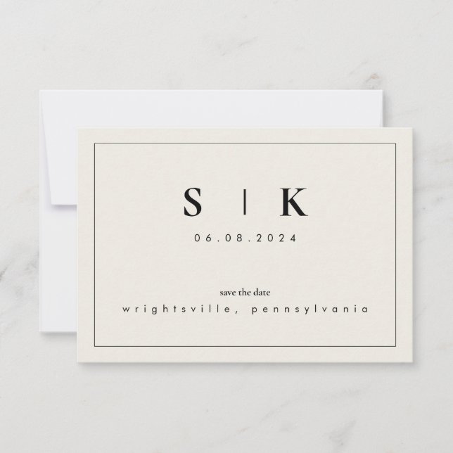 Monograma Simples e Elegante Bege Save the Date VI (Frente)