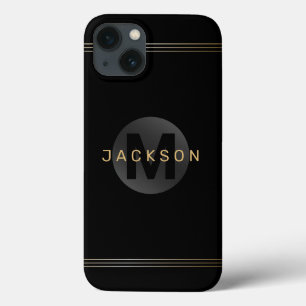 Monograma simples e personalizado preto-e-ouro