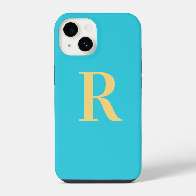 Monograma Simples Moderno em Azul Teal Aqua (Verso)
