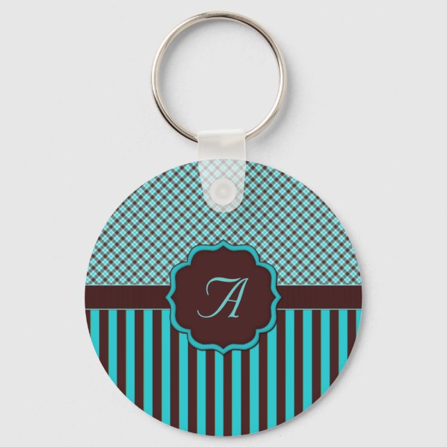 Monograma Tartan, Lt Teal Choc Brown Chaveiro (Frente)
