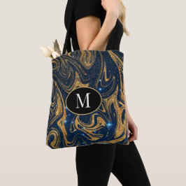 Monograma Tote Bag Dourada Glitter Em Fundo Noturn