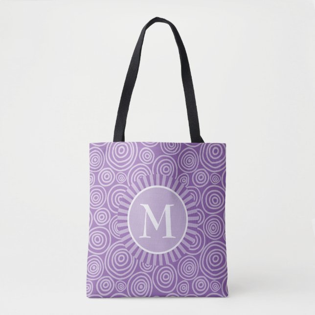 Monograma Tote Bag Púrpura Espirais Brancos (Frente)