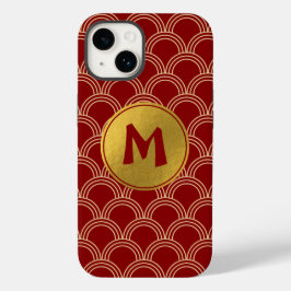 Monograma tradicional de padrão chinês vermelho e 