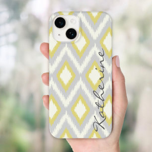 Monograma tribal cinzento e amarelo de Ikat