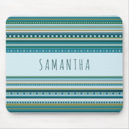 Monograma Tribal Teal Blue Stripes Padrão Mousepad