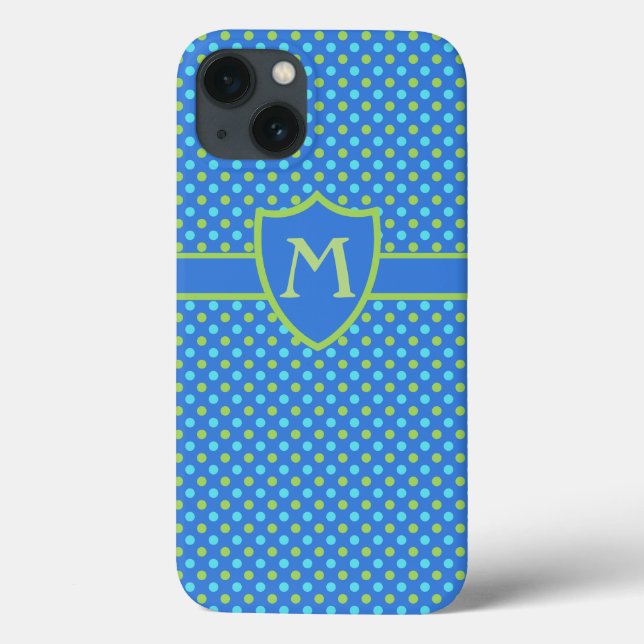 Monograma Turquesa, Neon Green Bolinhas em Azul (Verso)