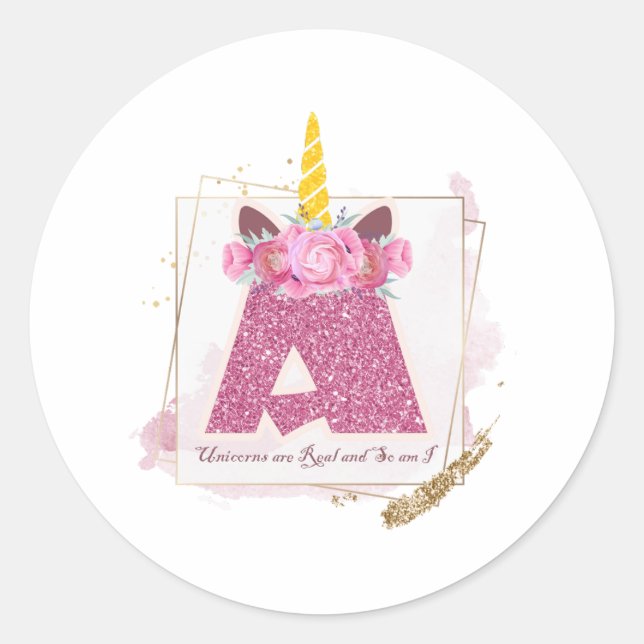 Monograma Unicorn Um Autocolante Personalizado (Frente)