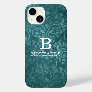 Monograma Verde Damasco Floral Nome Personalizado