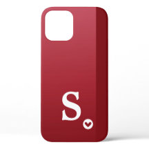 Monograma Vermelho Girly Coração Simples Moderno