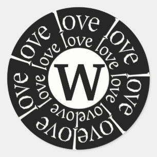 Monograma W da etiqueta do amor preto e branco