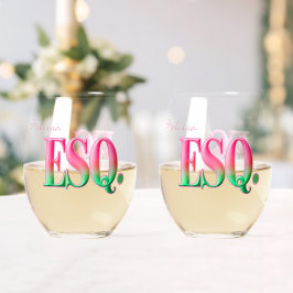 Monogramado ESQ. Haste sem haste de vinho rosa e v