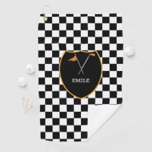 Monogramas Black White Checks & golf Club & flag