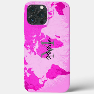 Monogramas do mapa mundial Viajantes Blush Roxo