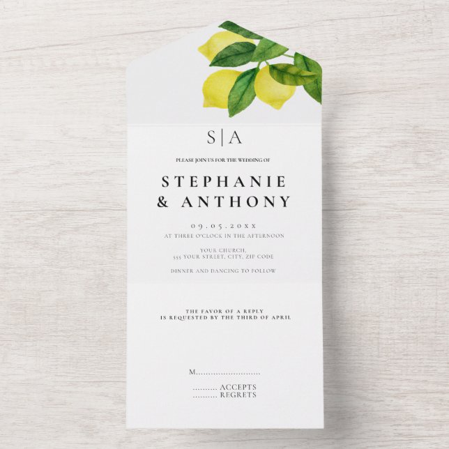 Monogramas Lemon Branch Greenery Casamento (Inside)