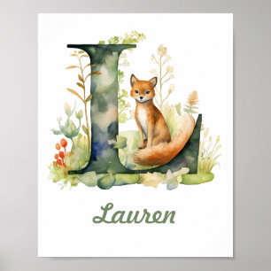 Monogramas Nursery Poster Woodland - Letra L