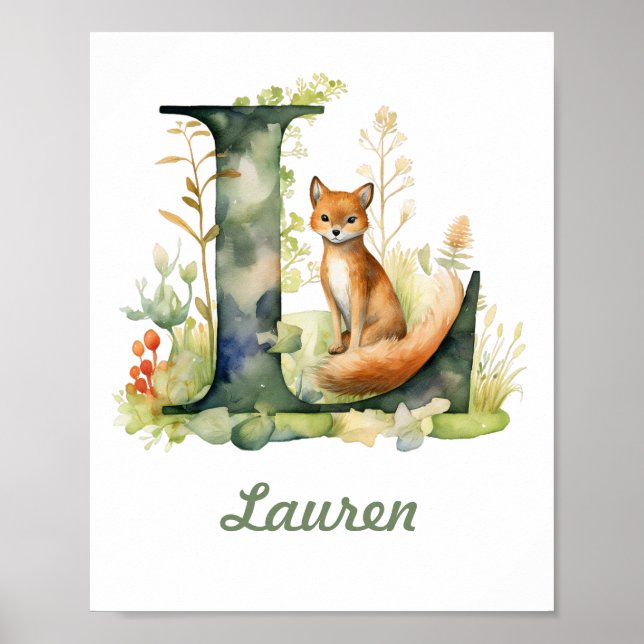 Monogramas Nursery Poster Woodland - Letra L (Frente)