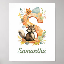 Monogramas Nursery Poster Woodland - Letra S