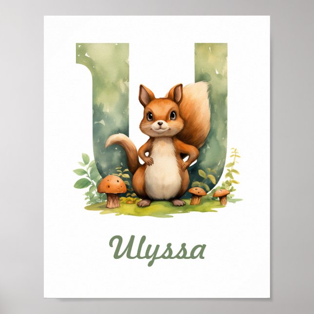 Monogramas Nursery Poster Woodland - Letra U (Frente)