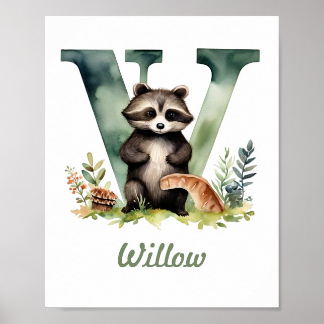 Monogramas Nursery Poster Woodland - Letra W (Frente)