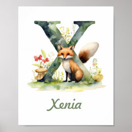 Monogramas Nursery Poster Woodland - Letra X