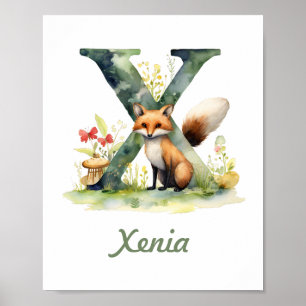 Monogramas Nursery Poster Woodland - Letra X