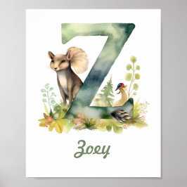Monogramas Nursery Poster Woodland - Letra Z