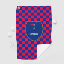 Monogramas Red Blue Checks & golf Club & flag Gol