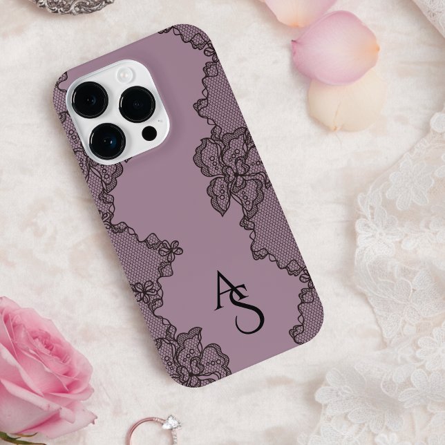 Monogrammed Black Purple Floral Lace  (Criador carregado)