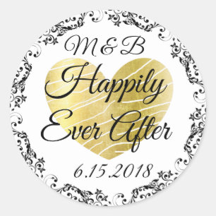 Monogrammed feliz nunca após Wedding etiquetas