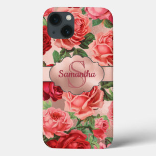Monogrammed floral dos rosas rosas vermelha