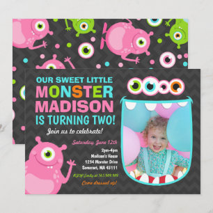 Monster Birthday - Partido Monstro Rosa de Convite