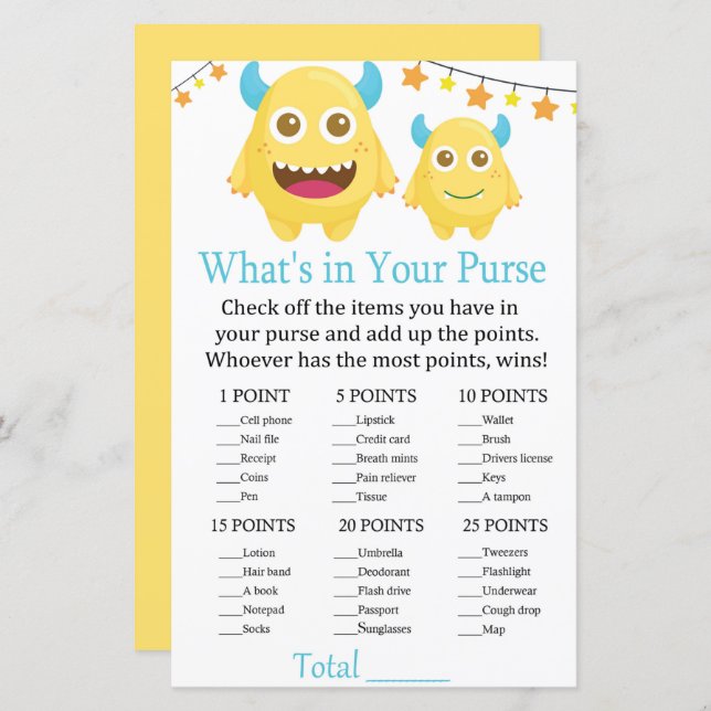 Monster O que há no seu chá de fraldas de jogo (Frente/Verso)