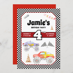 Monster Truck 4.º Convite de Aniversário