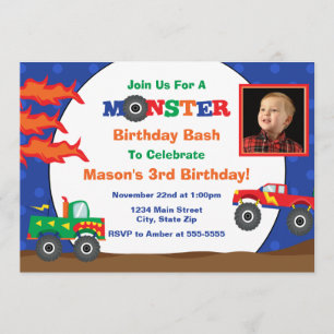 Monster Truck Birthday Convite 5x7 Cartão com foto