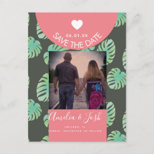 Monstera Aquarela Rosa Cartão Postal Save the Date