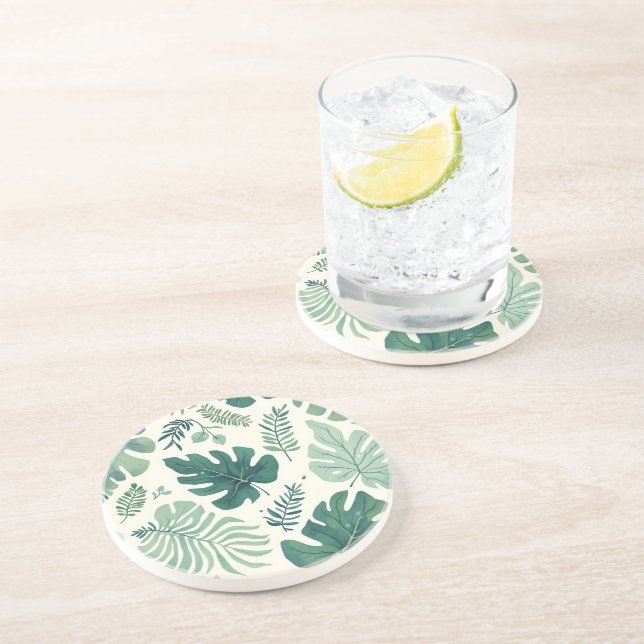 Monstera Mood - Porta copos de Sandstone com Folha (Lateral)