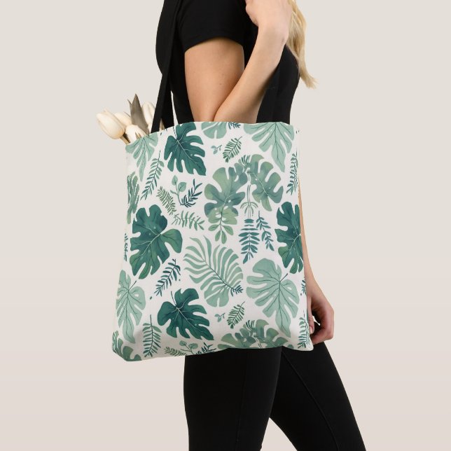 Monstera Mood - Saco de Tote de Padrão de Folha Tr (Close Up)