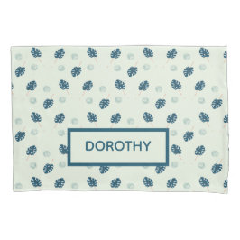 Monstera tropical deixa monograma em azul