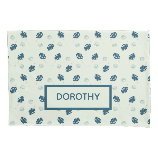 Monstera tropical deixa monograma em azul (Frente)