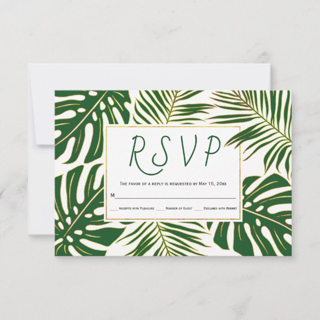 Monstera tropical e folhas de palma casamento RSVP (Frente)