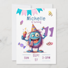 Monstro Colorido Convite de Aniversário de Onze An