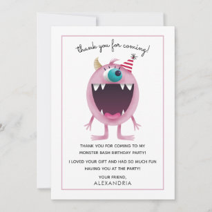 Monstro cor-de-rosa dos cartões de agradecimentos
