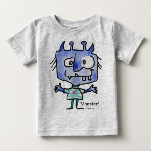 Monstro de Cartoon Azul #22 Camisa De Bebê