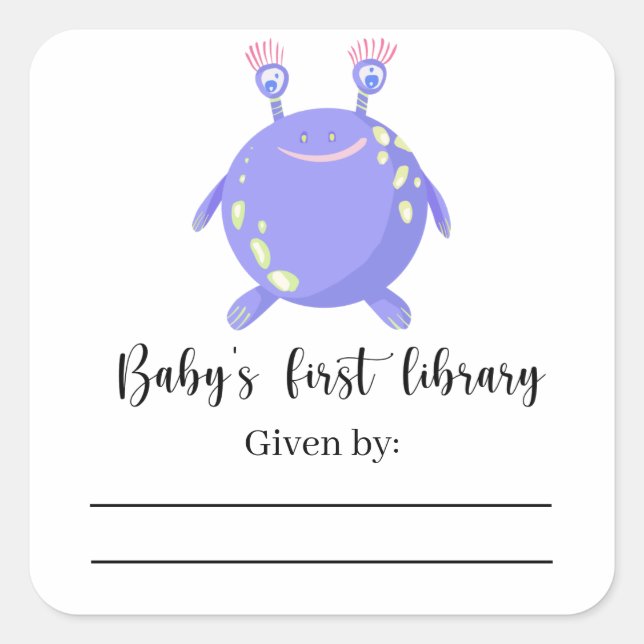 Monstro - Etiqueta para livro de chá de bebê, livr (Frente)