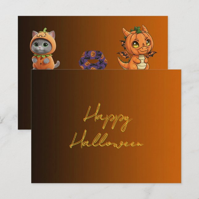 Monstros Cute Feliz Halloween Cartão Postal (Frente/Verso)