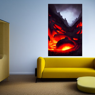 Montanha com vulcão e lava AI Art Poster