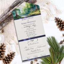 Montanhas em Aquarela & Casamento com Fita Azul